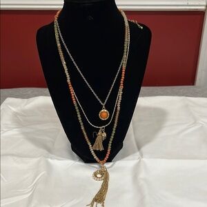 New York and Company Multi-Layered Necklace with Orange Accents